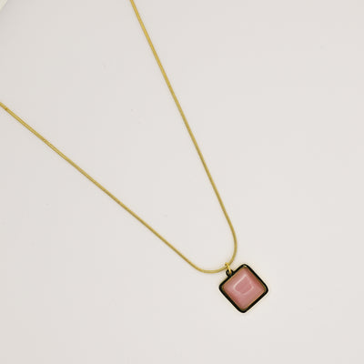 Square Crystal Pendant Rose Gold Necklace For Women