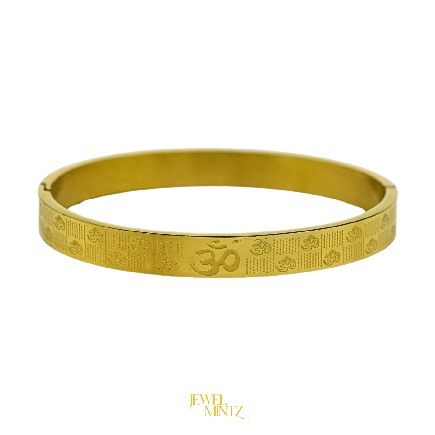 Om Carving Premium Gold Bracelet Men’s Gold Plated Om Kada Bracelet – Anti-Tarnish Spiritual Kada | Jewel Mintz