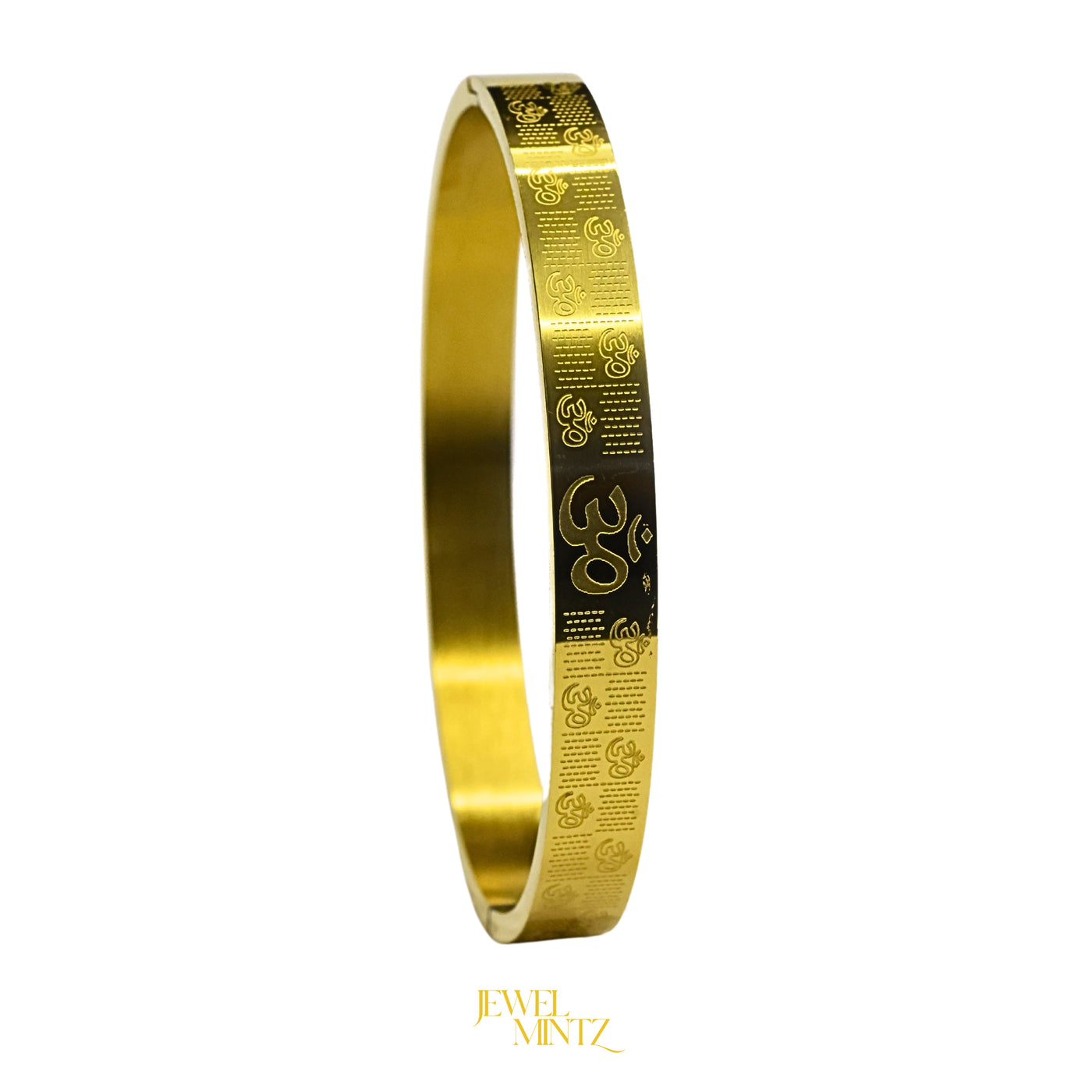 Om Carving Premium Gold Bracelet Men’s Gold Plated Om Kada Bracelet – Anti-Tarnish Spiritual Kada | Jewel Mintz