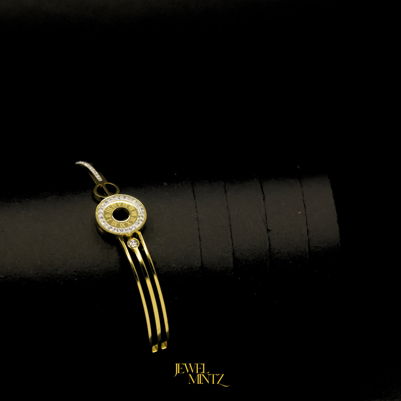 Gold Watch Bracelet for Women – Roman Numeral Dial, Diamond-Studded Bracelet Style | Jewel Mintz Luxury Jewelry